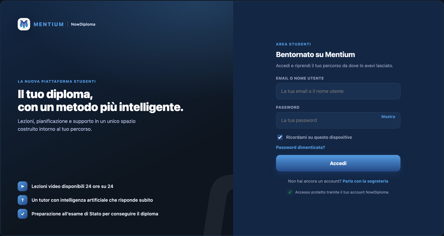 L'ingresso della nuova piattaforma studenti di Mentium